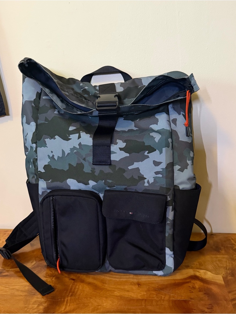 Tommy Hilfiger Green Camouflage Roll Fold Top Backpack Gorpcore